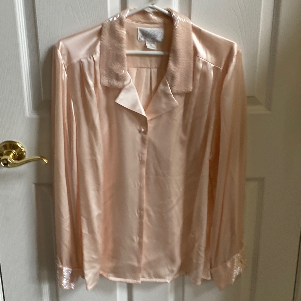 Women’s peach blouse with bead accents